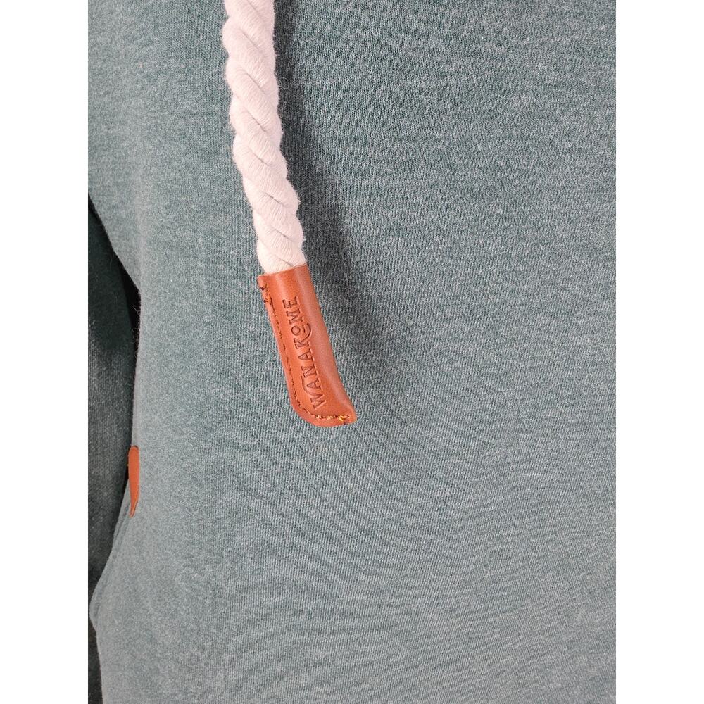 Wanakome Pullover Hoodie Green Cowl Neck Leather Patch Drawstring Women's Sz XL - Picture 6 of 10